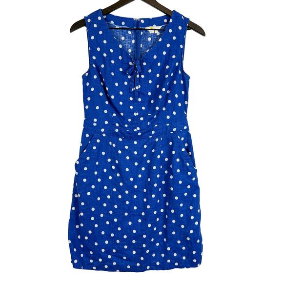 Boden Dresses & Skirts - Boden 100% Linen Sheath Polka Dot Mini Dress Blue W0310 - 4 4R
